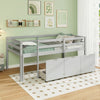 Twin Size Low Loft Bed with 3 Drawers with Ladder and Full-length Guardrails-Gray - Gallery View 1 of 10