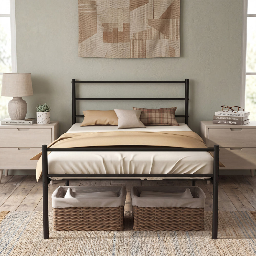 Twin Size Metal Bed Frame Platform with Headboard-Black - Gallery View 1 of 10