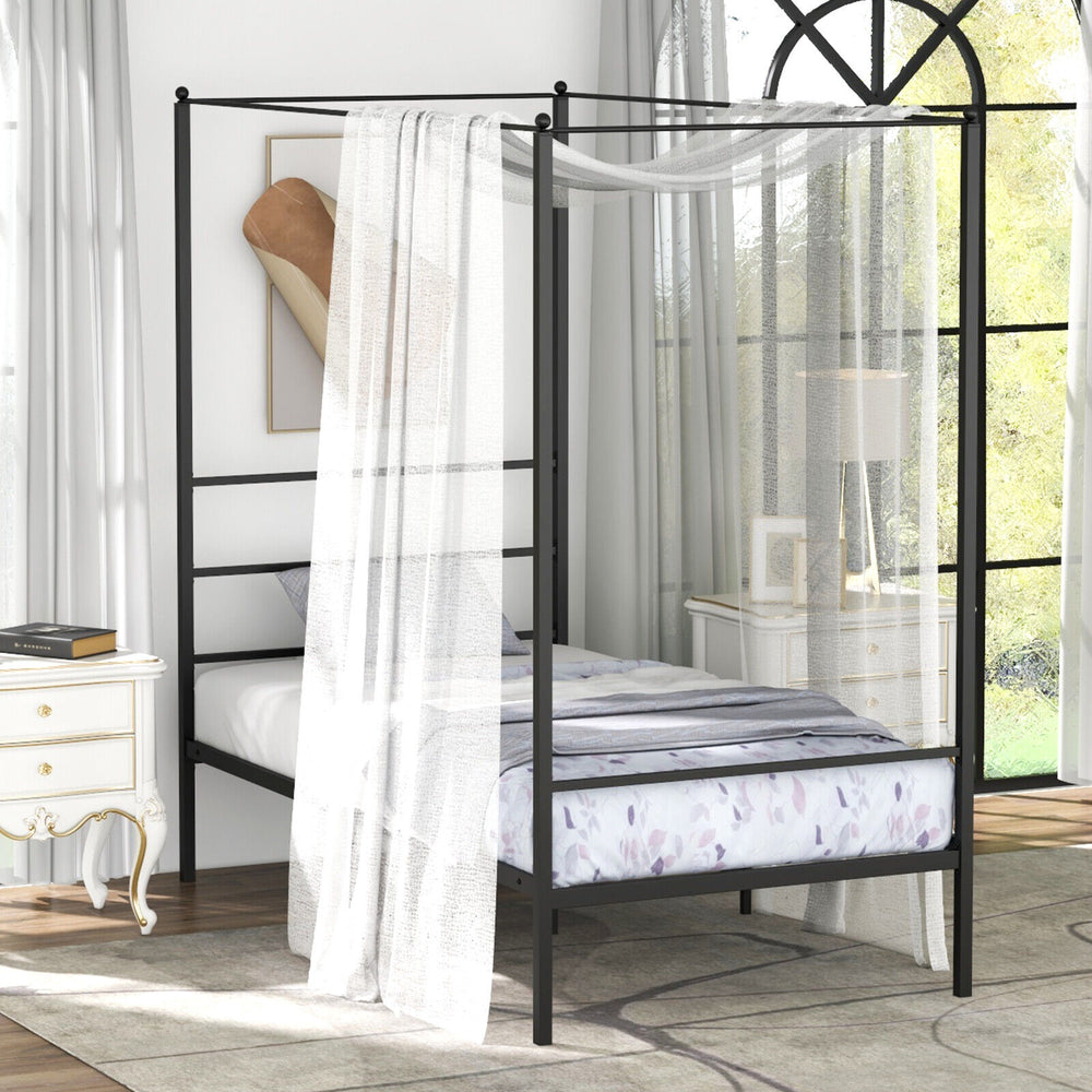 Twin/Full/Queen Size Metal Canopy Bed Frame with Slat Support-Twin Size - Gallery View 1 of 10