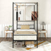Twin size metal canopy bed frame with slat support, featuring a sturdy design and elegant posts for hanging curtains.