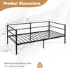 Twin size metal daybed frame dimensions with sturdy slats, ideal for living room or bedroom, supports 480 lbs.