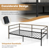 Twin size metal daybed frame with integrated guardrails and non-slip foot pads, perfect for living room or bedroom use.