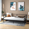 Twin size metal daybed frame in modern style, featuring sturdy slats and non-slip foot pads for living room or bedroom.