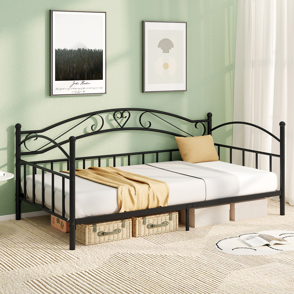 Twin Size Metal Daybed Frame with Headboard for Bedroom-Black - Gallery View 1 of 10