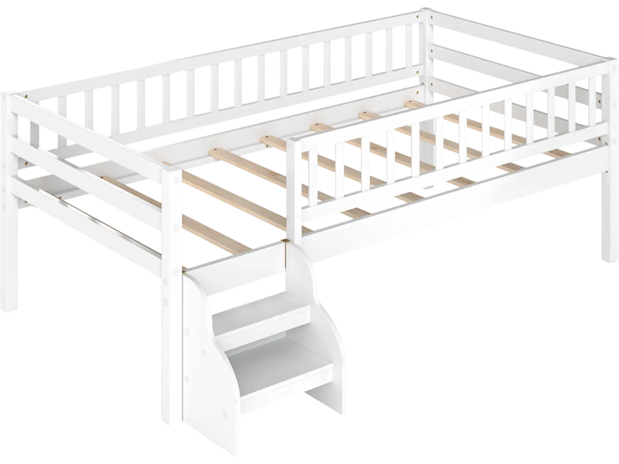 Costway Twin Montessori Bed with Stairs Guardrails White Gray 79437452 New