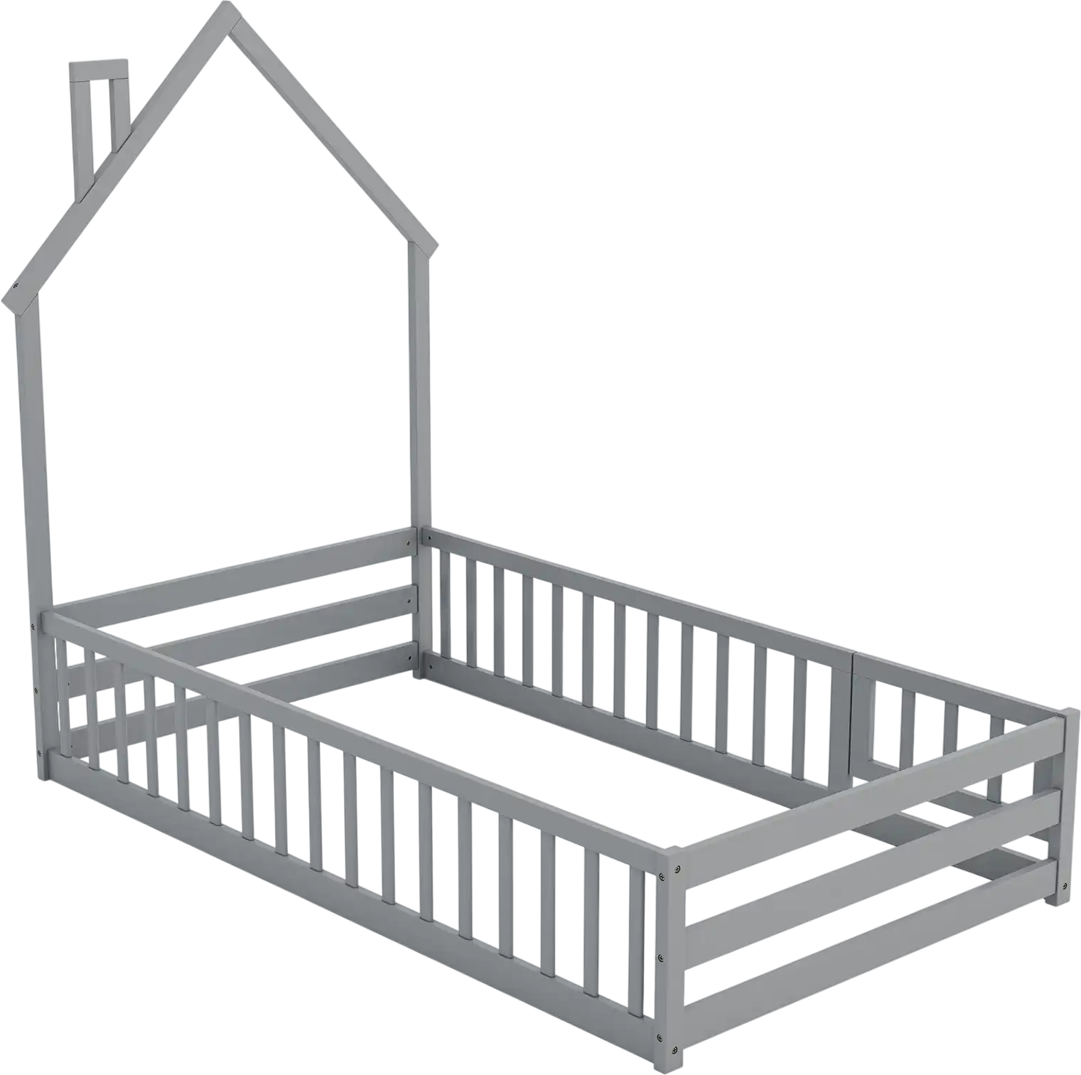 Costway Twin Montessori Floor Bed House Frame Lockable Door Full-Length Guardrail 89732456 New