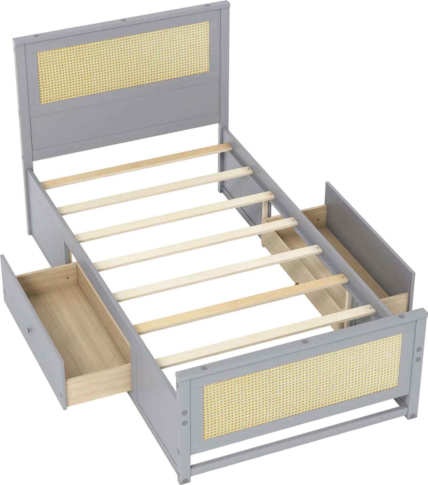 Costway Twin Rattan Bed Frame w/ Storage Drawers 46273408 New