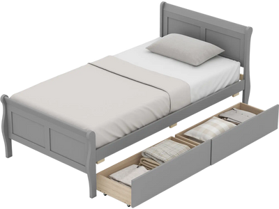 Costway Twin Sleigh Wood Platform Bed Frame w/ 2 Storage Drawers 22733470 New