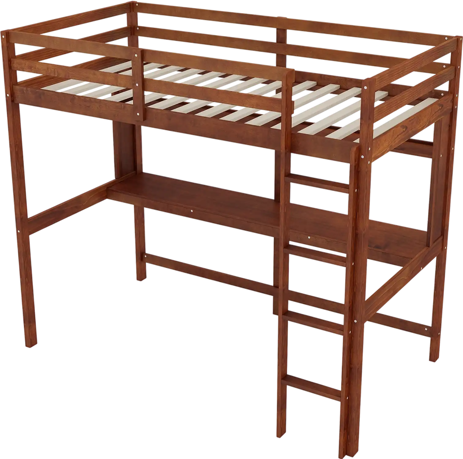 Costway Twin Solid Wood Slatted Loft Bed Frame w/ Safety Guardrail 89521376 New