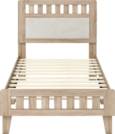 Costway Mid Century Wood Platform Bed Frame Upholstered Headboard Twin/Full 74283207 New