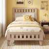 Twin Size Wood Bed Frame with Upholstered Headboard Mid Century Style - Gallery View 1 of 10