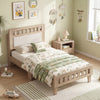 Twin size wood bed frame with upholstered headboard, featuring robust construction and a cozy, stylish design for kids'.