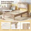 Twin size wood bed frame with upholstered headboard, robust construction, and safe rounded corners for added comfort.