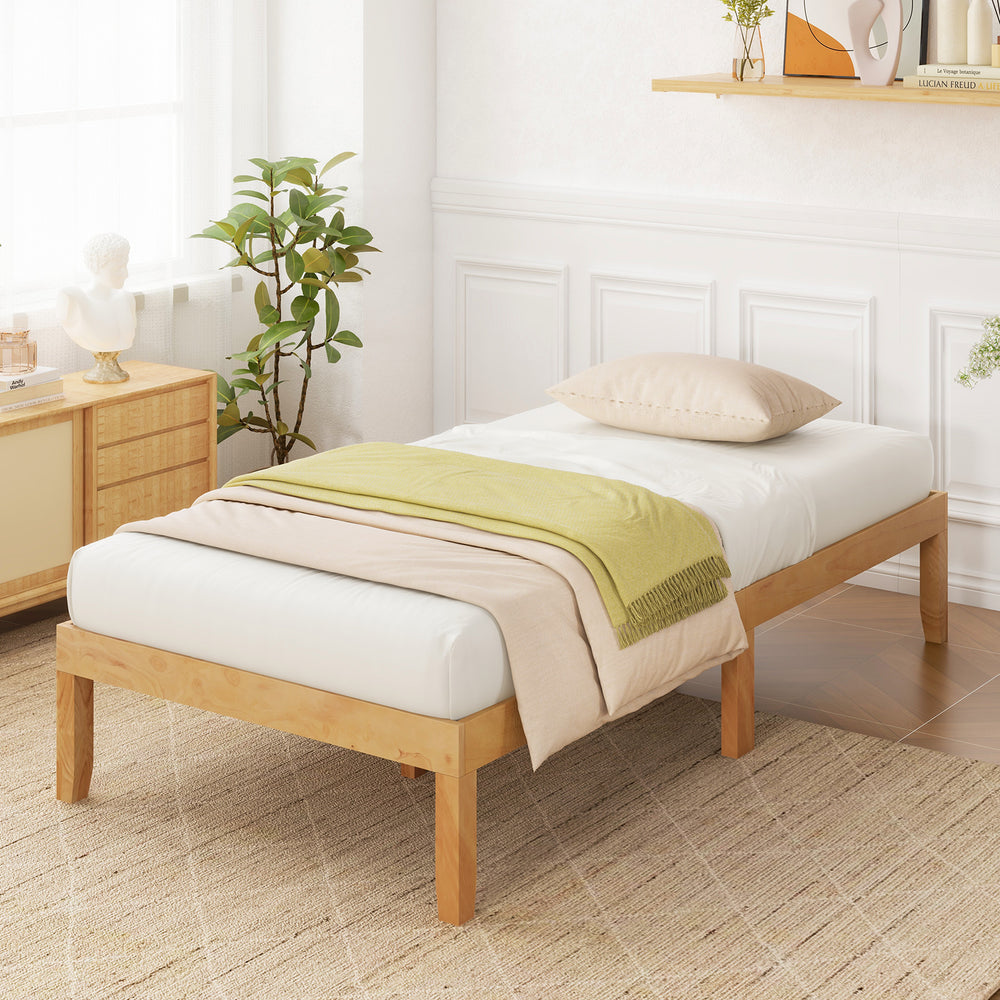 14 Inch Twin Wood Platform Bed Frame with Wooden Slats Support-Natural - Gallery View 1 of 9