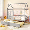 Twin Size Wooden Platform House Bed with Trundle and Roof-Grey - Gallery View 1 of 10