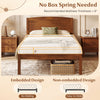 Twin size wooden platform bed frame with curved headboard in walnut, featuring an embedded design for no mattress sliding.
