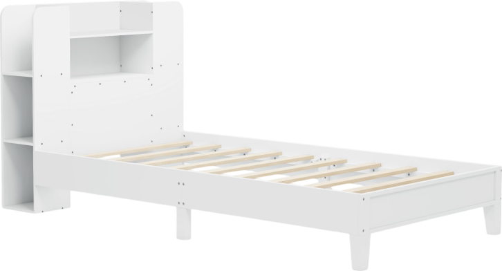 Costway Twin Size Platform Bed Wooden Frame with Bookcase Headboard New