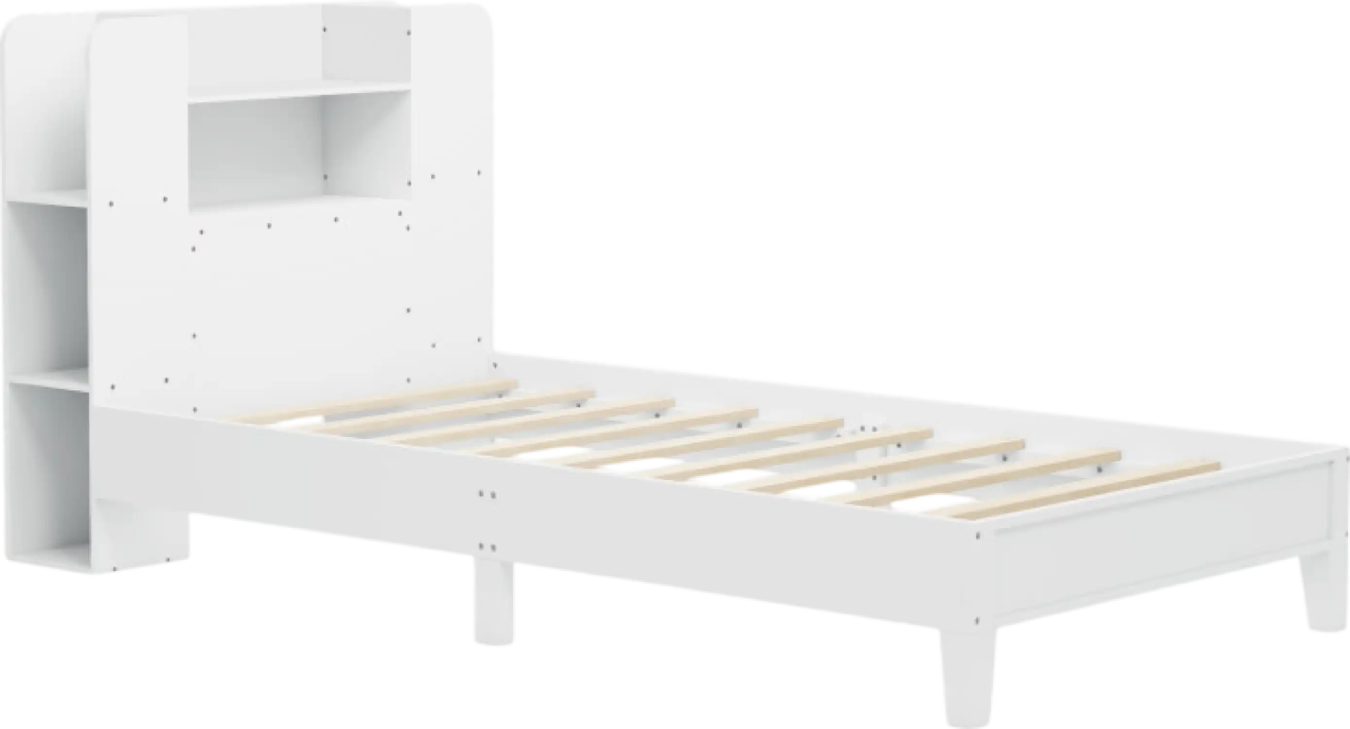 Costway Twin Size Platform Bed Wooden Frame with Bookcase Headboard New