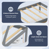 Twin size wooden tent platform bed with slatted design, raised edge, and 12" under-bed space for easy cleaning.