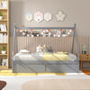 Twin size gray wooden tent platform house bed with two storage drawers, perfect for children's rooms and stylish decor.