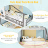 Twin over twin bunk bed in white and gray with roof, guardrails, and low-to-ground floor bed for kids' safety and.