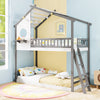 Side view of the Twin over Twin House Bunk Bed in white and gray, showcasing the spacious lower bed for kids' comfort.