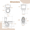 Dimensions of the two-piece round toilet with 17.5" ADA comfort height seat, ideal for small bathrooms.