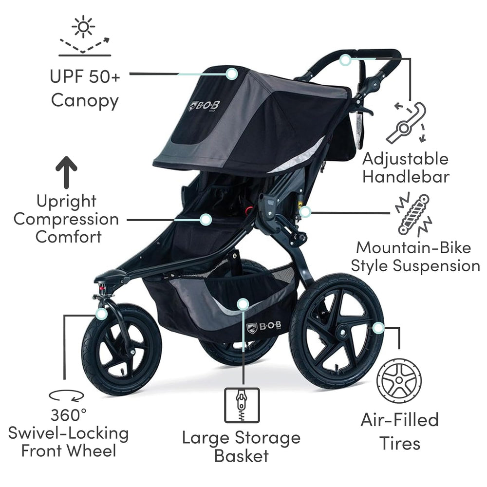 Bob Gear Revolution Flex 3.0 Jogging Stroller Single Seat All-Weather Graphite Black New