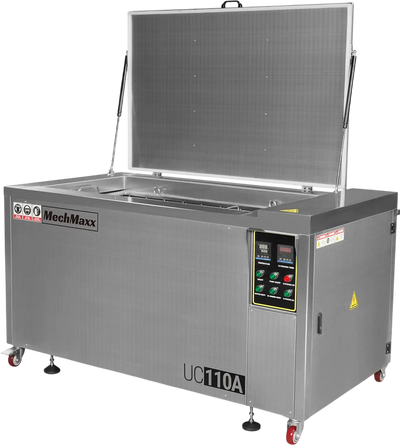MechMaxx UC110A Ultrasonic Cleaner 114 Gal 432L Heavy Duty Industrial Parts Washer 28kHz 60 Transducers Oil Skimmer SS304 Tank 10kW Heater 208-240V 3 Phase Power New