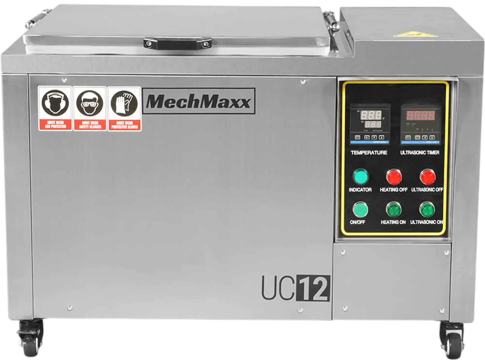 MechMaxx UC12 Ultrasonic Cleaner 12 Gal 47 L Heavy Duty Industrial Parts Washer 28kHz 9 Transducers SS304 Tank 6.6kW Heater 208-240V 1 Phase Power New