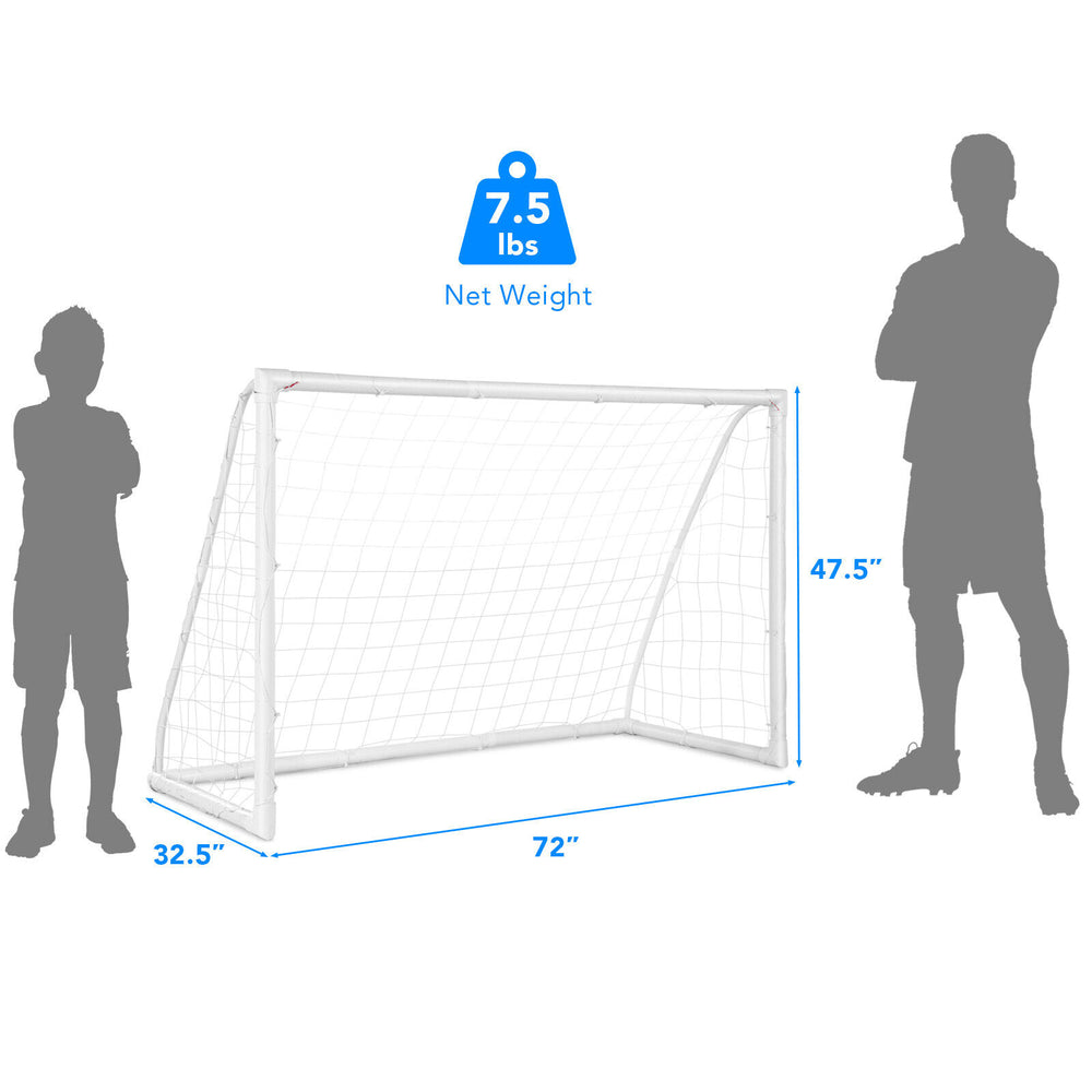 6 x 4 feet soccer goal with strong UPVC frame, featuring durable netting and ground stakes for stability, ideal for.