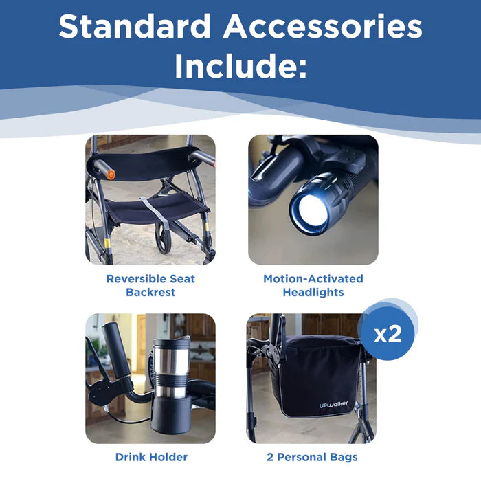 Journey UPWalker Premium Lite Backsaver Rollator Walker 300 lbs. Capacity 4 Wheels 08979 New