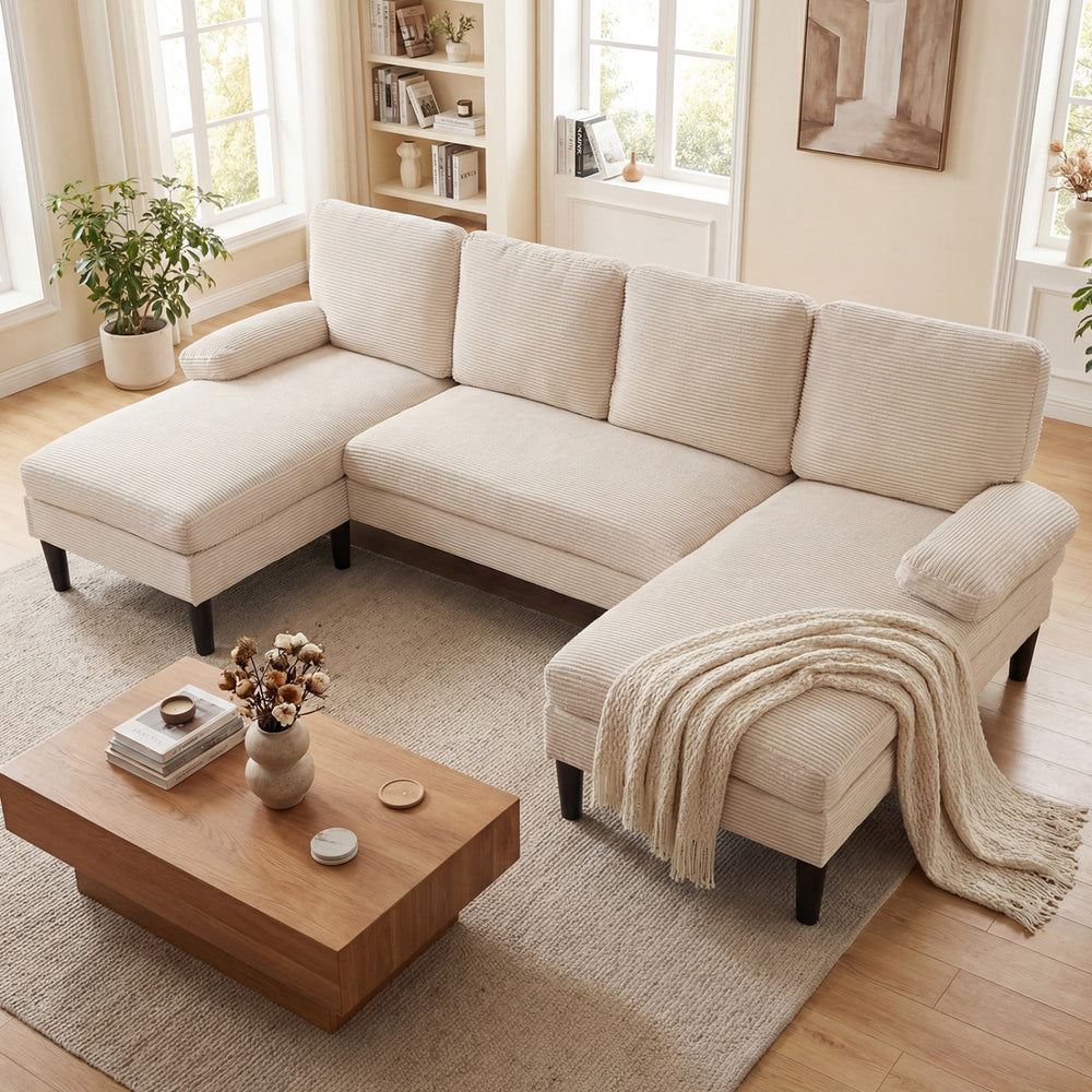 U-shaped Sectional Couch with Double Chaise for Living Room-Beige - Gallery View 1 of 10