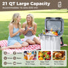 21 QT hard ice chest in white with drinks, featuring a leakproof design for camping and tailgating.