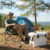 Ultra-Light Injection Molded Cooler in white, 53 QT capacity, ideal for camping and outdoor gatherings, shown with a.