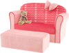 Ultra soft pink velvet kids sofa chair with ottoman, perfect for toddlers to read, play, and relax in a safe.