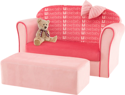 Costway Kids Velvet Sofa Chair with Ottoman Pink 98167352 New
