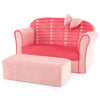 Ultra soft pink velvet kids sofa chair with ottoman, designed for toddlers, perfect for playrooms and cozy seating.