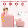Ultra soft pink velvet kids sofa chair with ottoman, ergonomic design for comfort and support, ideal for toddlers.