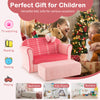 Ultra soft pink velvet kids sofa chair with ottoman, perfect for reading, playing, and resting in a child's room.