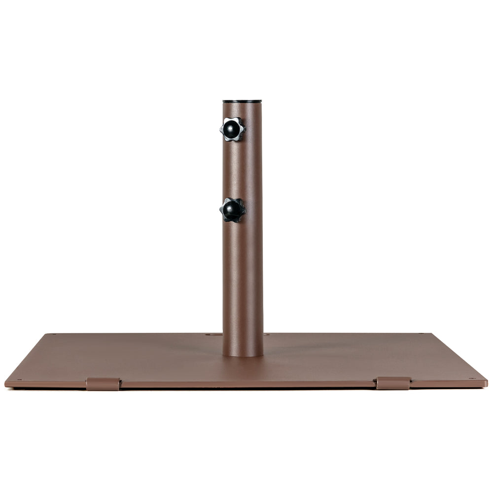50 lbs weighted 24-inch square patio umbrella base made of heavy-duty steel with wheels for easy mobility and stability.