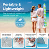 Blue UPF50+ sun protection beach umbrella tent with carrying bag, showcasing pop-up design and mesh windows for.