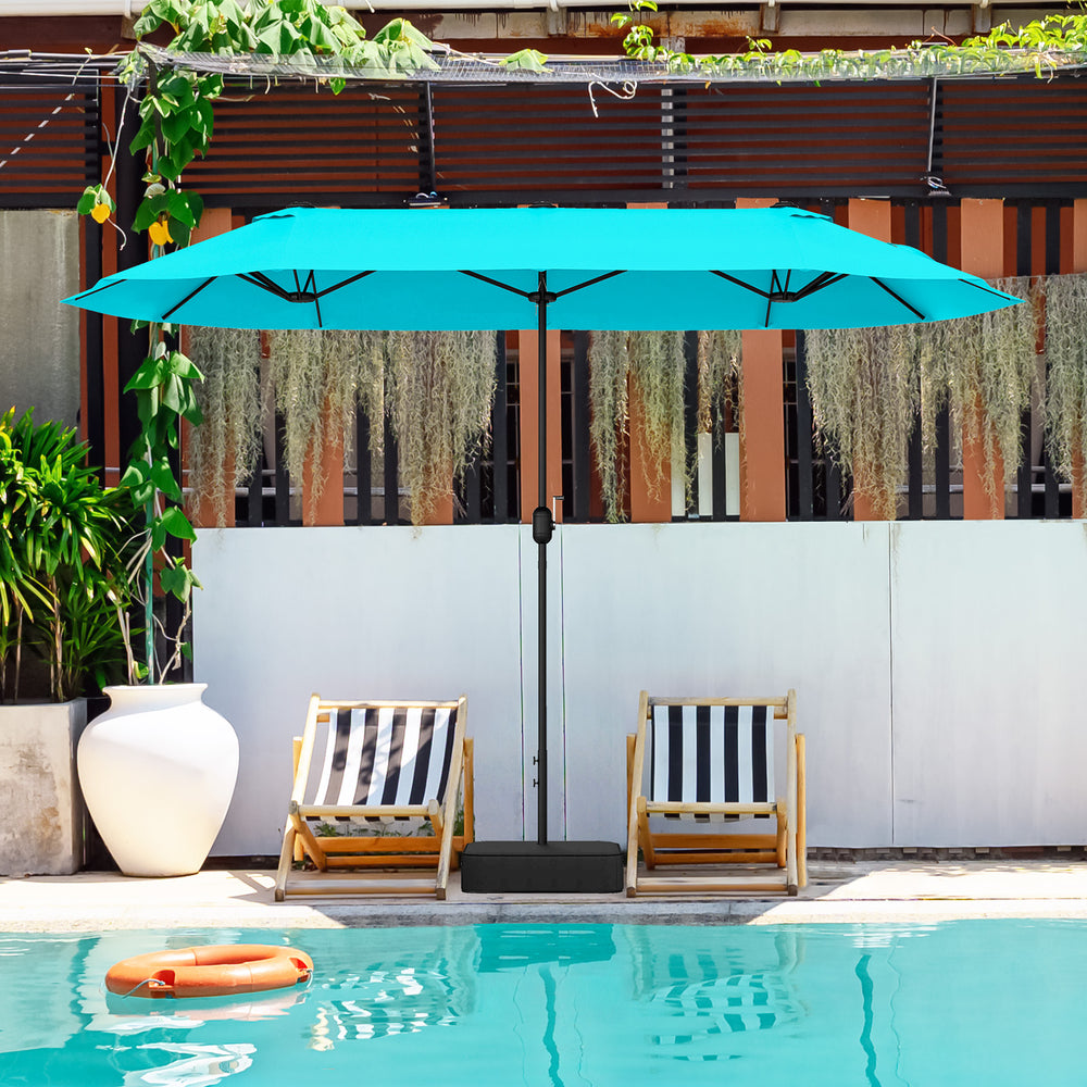13 Feet Double-Sided Patio Twin Table Umbrella with Crank Handle-Turquoise - Gallery View 1 of 12