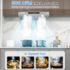 Under cabinet range hood with 900 CFM suction, 4-speed fan, and LED lights for efficient kitchen ventilation.