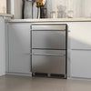 24-inch under counter dual drawer fridge in silver with two spacious drawers for drinks and customizable storage.