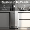 Under counter nugget ice maker in silver with LCD control panel, 80 lbs daily capacity, and self-cleaning feature.