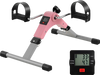 Pink under desk exercise bike pedal exerciser with LCD display for arms and legs workout, featuring adjustable.