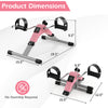Dimensions of the pink under desk exercise bike pedal exerciser with adjustable resistance, suitable for legs and arms.