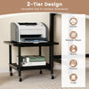 Under desk printer stand with 4 wheels, black metal frame, 2-tier design for printer and storage in versatile use.