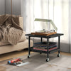 Black under desk printer stand with wheels, featuring a thick tabletop and storage shelf for organized use.